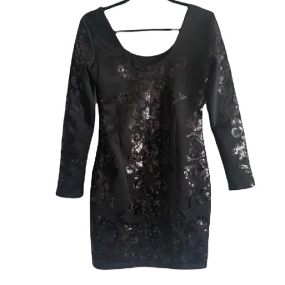 𝅺dynamite black mini dress bodycon with sequins long sleeves Size Small - Picture 1 of 16
